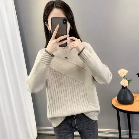 2023年秋冬新款半高领毛衣女套头加厚保暖针织衫女长袖打底毛衣女图片