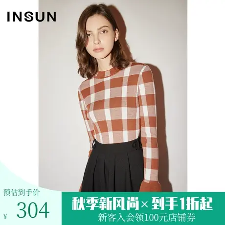 恩裳COVER冬季2022潮流经典棋盘格纹设计复古典雅羊毛针织衫商品大图