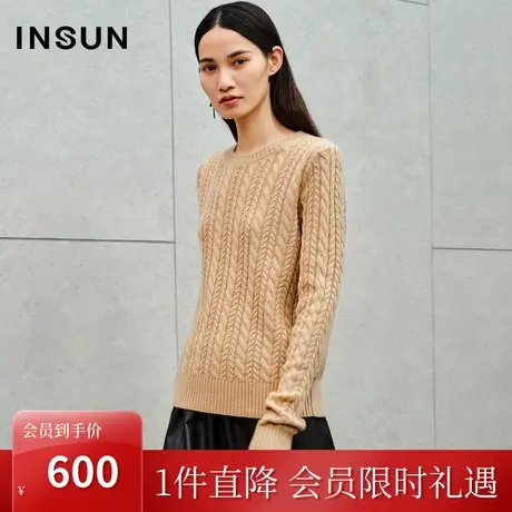 恩裳2023秋季新款简约复古肌理感柔软舒适套头羊毛针织衫商品大图