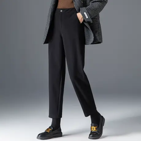 黑色九分毛呢裤女秋冬2023新款高腰西装裤休闲妈妈裤子萝卜哈伦裤商品大图