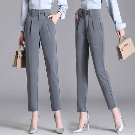 西装哈伦裤子女秋季新款高腰显瘦烟管裤休闲百搭九分小脚西裤灰色图片