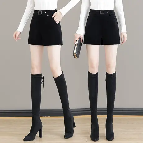 黑色直筒雪尼尔短裤女外穿2023新款秋冬高腰显瘦打底洋气阔腿靴裤商品大图