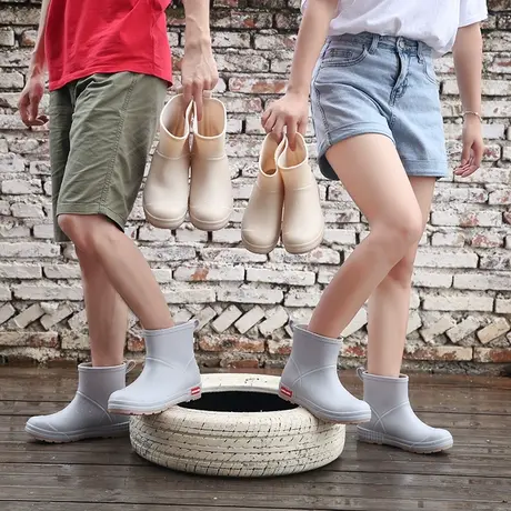 冬季新款加绒雨鞋女时尚款外穿男士中简防水雨靴防滑胶鞋保暖水鞋商品大图