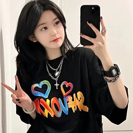 短袖t恤女2023年新款夏季韩版宽松短款圆领洋气白色半袖上衣ins潮图片