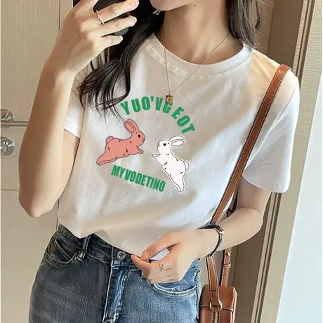 短袖t恤女纯棉夏季宽松大码上衣2023夏装潮牌体恤小众设计感上衣图片