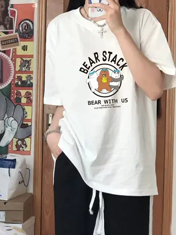 米奇短袖t恤女2023年夏新款韩版百搭宽松白色体恤上衣ins潮打底衫图片