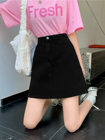 小众简约高腰ins牛仔短裙女夏季2023新款显瘦百搭包臀a字半身裙图片