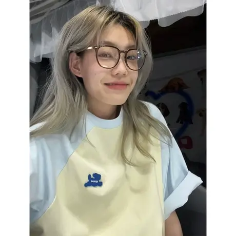 纯棉设计感小众插肩短袖t恤女夏季新款宽松港风chic上衣小个子ins图片