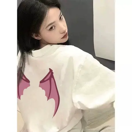 纯棉短袖t恤女夏季潮牌美式复古小众设计感oversize宽松半袖上衣商品大图