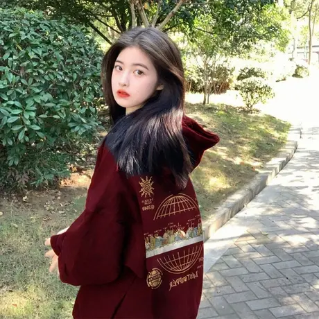 原创小众设计感卫衣女秋冬加绒加厚美式复古宽松oversize连帽外套图片