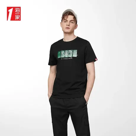 海一家亲肤棉短T2023夏季新款时尚印花个性舒适圆领短袖T恤男图片