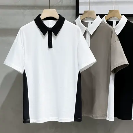 男生polo衫男士短袖夏季日系宽松半袖上衣服潮流翻领t恤男潮牌ins商品大图