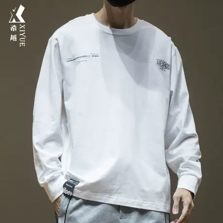 260g重磅精梳棉长袖白t恤男大胖子大码秋季加肥加大内搭打底衫潮商品大图