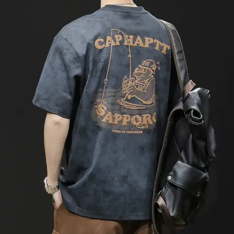 重磅短袖t恤男士宽松大码潮牌夏季2023新款衣服男款纯棉男装体恤商品大图