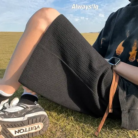 亚麻弹力休闲短裤男夏季薄款宽松大码男生纯色冰丝速干运动五分裤商品大图