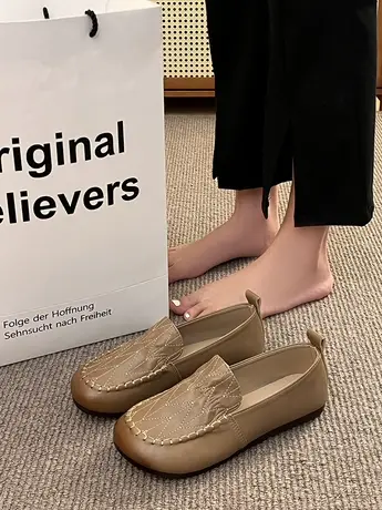 一脚蹬软底豆豆鞋女2023春秋新款复古开车单鞋休闲百搭上班工作鞋商品大图