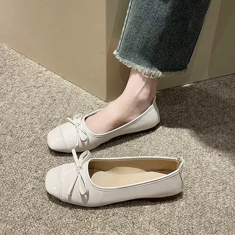 浅口软底韩版气质单鞋女2023秋季新款方头通勤低帮蝴蝶结甜美晚风图片