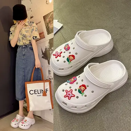 2023新款洞洞鞋女夏时尚外穿卡通防滑沙滩鞋厚底增高护士包头凉拖商品大图