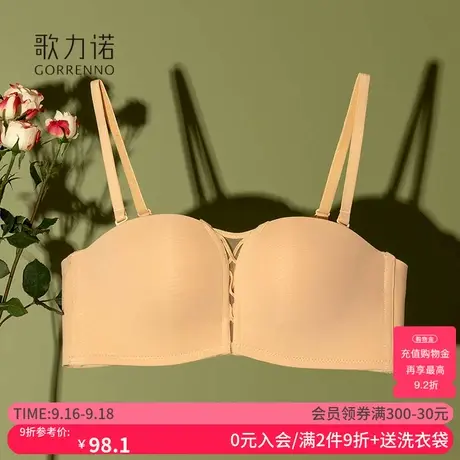 歌力诺半杯文胸小胸性感聚拢光面无痕肩带裹胸内衣女薄款肤色抹胸商品大图