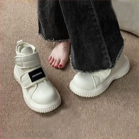 【真皮】高帮雪地靴女冬季新款羊羔绒厚底面包鞋保暖白色加绒棉鞋图片