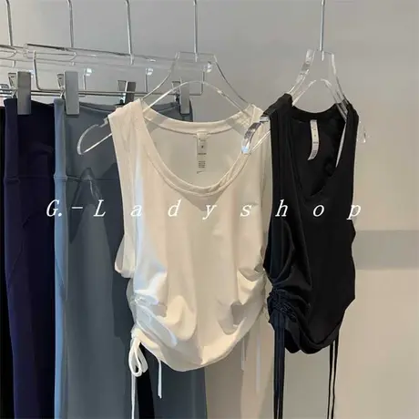 夏季凉爽肌理感运动罩衫 抽绳圆领无袖t恤女吊带小背心外穿上衣服图片
