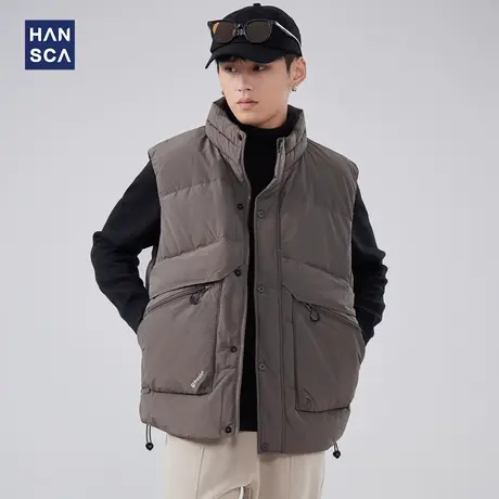 hansca白鸭绒大口袋羽绒马甲男冬季日系外穿保暖立领宽松休闲外套图片