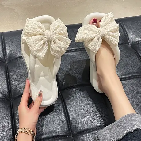 人字拖女夏季网红时尚外穿可爱蝴蝶结厚底增高防滑夹脚沙滩凉拖鞋商品大图
