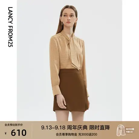 朗姿秋季新款法式POLO领设计感通勤休闲上衣女士衬衫洋气衬衣小衫商品大图