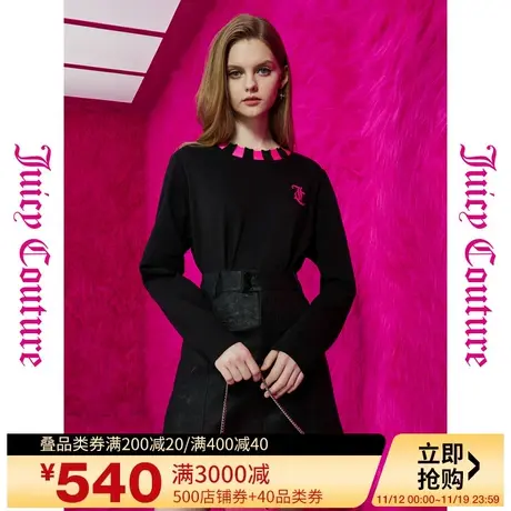 橘滋【秋季新品】logo植绒印花毛织领女式针织衫图片