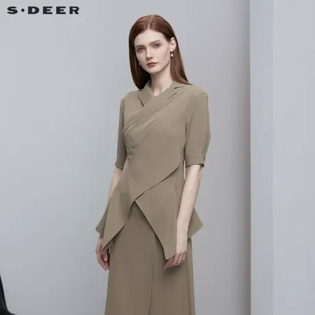 sdeer圣迪奥西装领立体裁剪不规则中袖衬衫S223Z0518商品大图