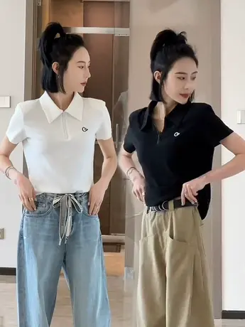 2023新款夏季女士时尚休闲百搭减龄显瘦短袖POLO领T恤小衫ins潮流商品大图