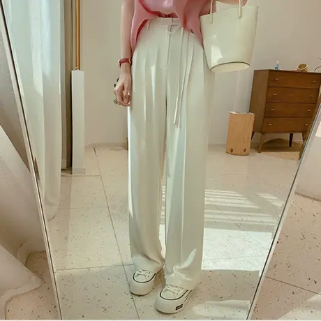 夏季薄款裤子女学生高腰显瘦韩版宽松百搭潮流休闲阔腿裤拖地长裤商品大图