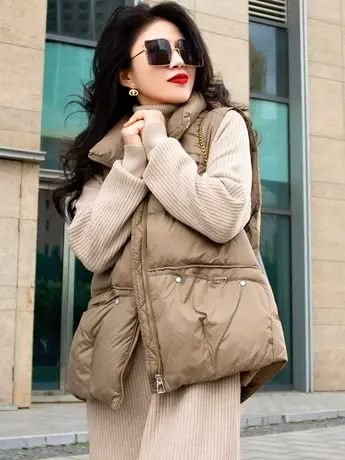 2023秋冬新款轻盈保暖羽绒棉马甲立领无袖时尚外套马夹上衣ins潮商品大图