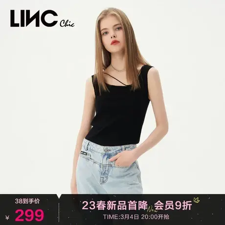 LINC金羽杰2023夏秋新款设计感方领修身针织吊带背心女S231SW164Y商品大图