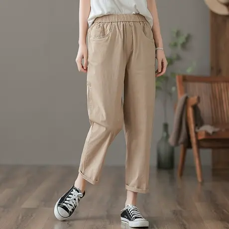 dza 高腰显瘦休闲工装裤子女士夏季薄款宽松九分裤抽射阔腿哈伦裤图片