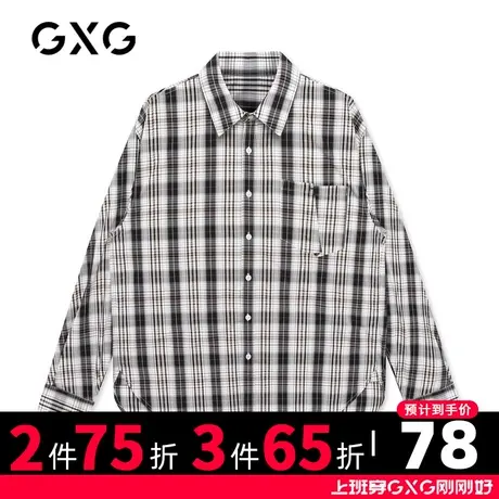 GXG男装 秋季休闲黑白格纹口袋长袖衬衫男衬衣上衣GC103566A图片