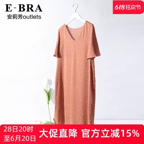 安莉芳outlets睡裙E-BRA涤纶雪纺冰丝宽松舒适春夏喇叭袖印花睡衣商品大图