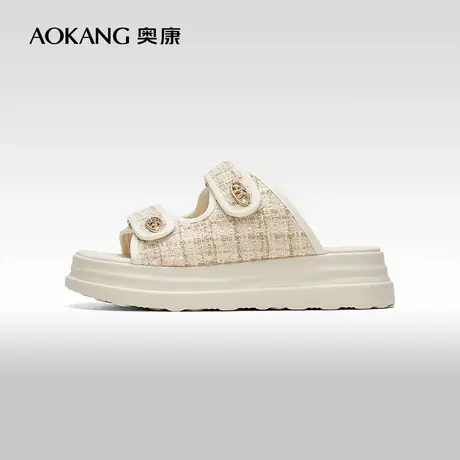 【门店发货】奥康女鞋 2024夏季新款小香风厚底凉拖可外穿拖鞋商品大图