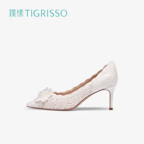 蹀愫尖头婚鞋新中式婚纱蕾丝晚宴高跟鞋TA54560-82图片