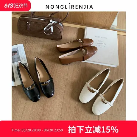 弄里人佳大码女鞋41-43单鞋春新款复古玛丽珍鞋小皮鞋40 42宽胖脚商品大图
