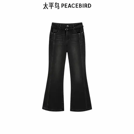 太平鸟高腰黑色喇叭裤2025年春夏新款土耳其棉牛仔裤A3HAF1265商品大图
