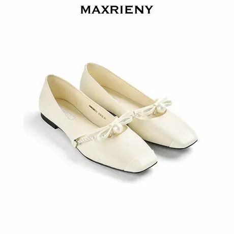 MAXRIENY【商场同款】2024珍珠蝴蝶结平底玛丽珍图片