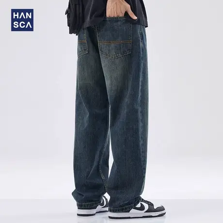 hansca直筒宽松牛仔裤男2025夏季美式高街复古水洗大码阔腿休闲裤商品大图