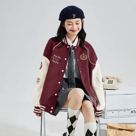 唐狮休闲棒球服外套女春秋新款爆款美式复古好看秋冬运动上衣商品大图