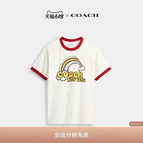 【新品】COACH/蔻驰男士彩虹图案饰边T恤短袖上衣棉质休闲舒适商品大图