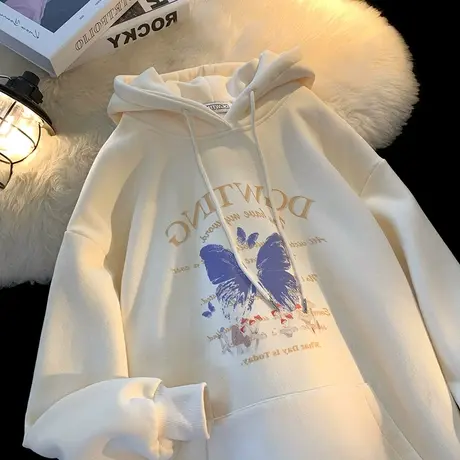 复古街头风ulzzang大码薄款连帽卫衣女ins潮牌设计感情侣外套上衣商品大图