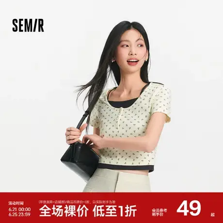 森马短袖T恤女短款蝴蝶结甜美2025夏季新款假两件紧身衣服小个子图片