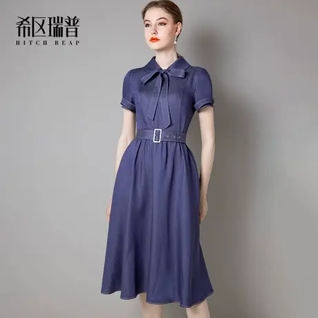 希区瑞普高端法式连衣裙女夏季气质短袖复古大摆伞裙中长裙图片