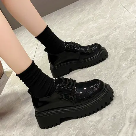 英伦风厚底小皮鞋女2023新款春秋百搭黑色jk单鞋松糕乐福鞋ins潮商品大图