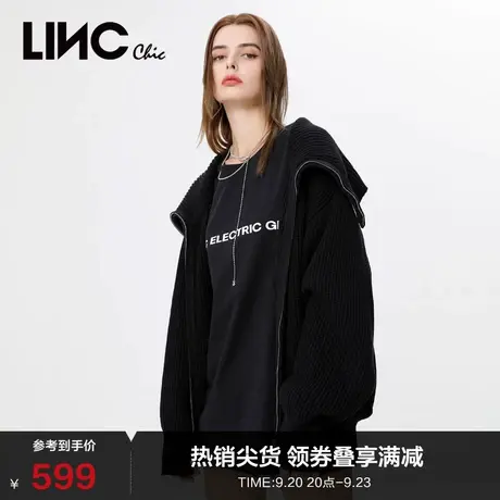 LINCCHIC金羽杰开衫复古大翻领廓形披挂针织开衫外套女S228CR071商品大图